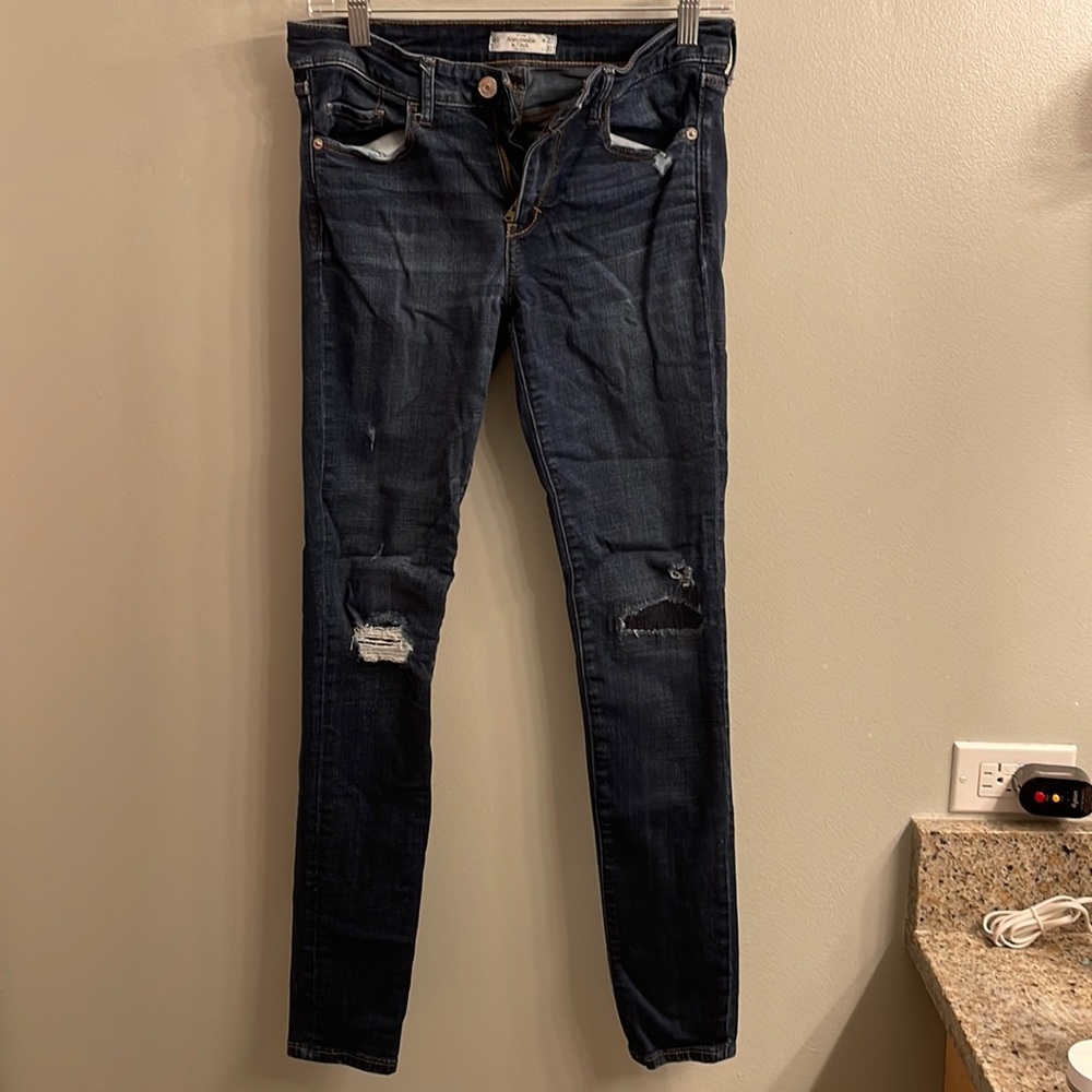 Abercrombie & Fitch distressed patchwork mid rise skinny jeans